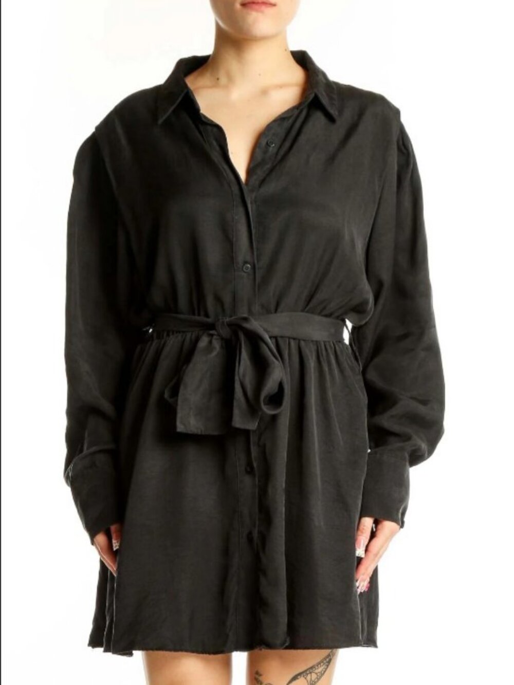 NWT Zara Black Belted Shirt Dress Lyocell Lined Skirt Button Front Mini M